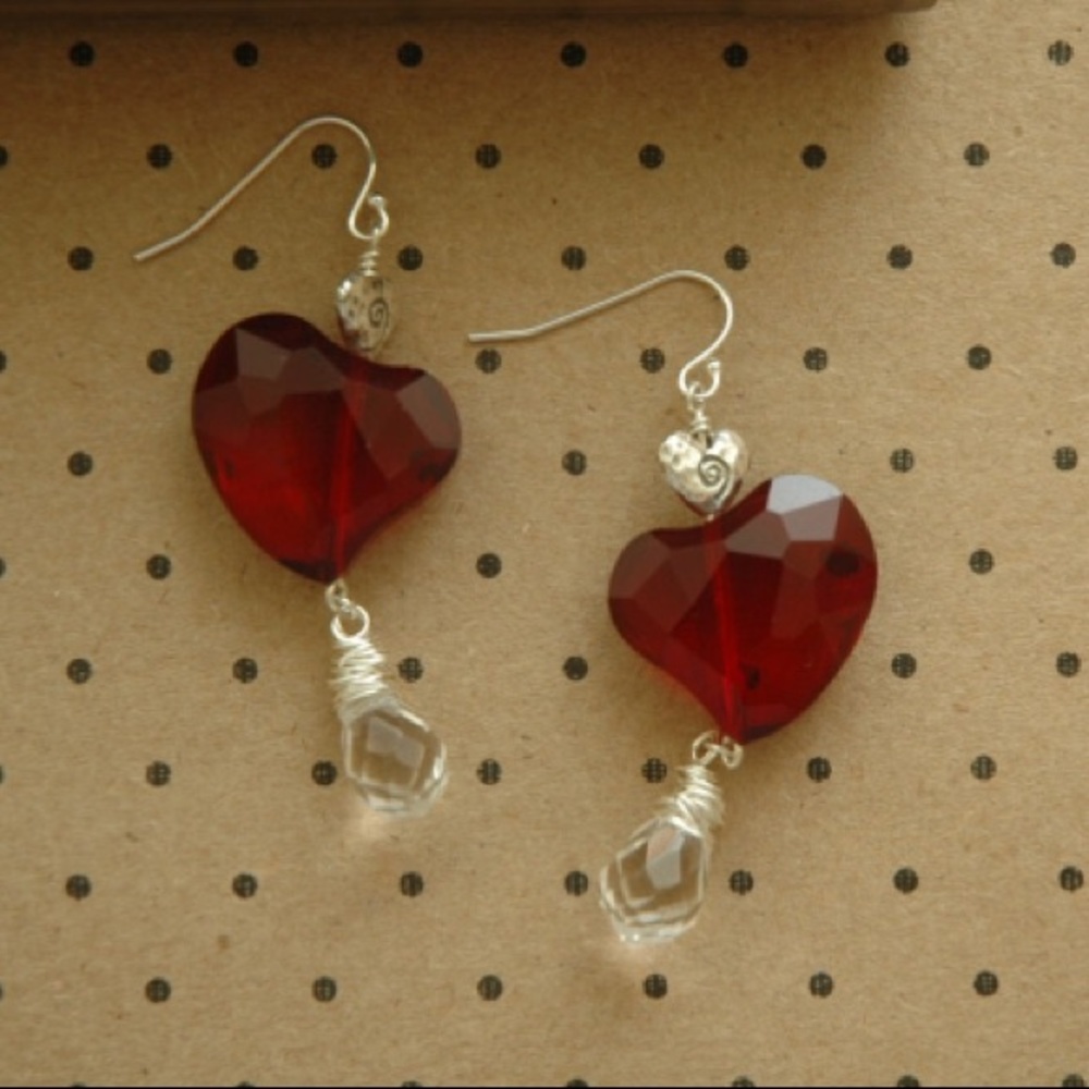 Love Spell Glass Heart Crystal Earrings Sterling
